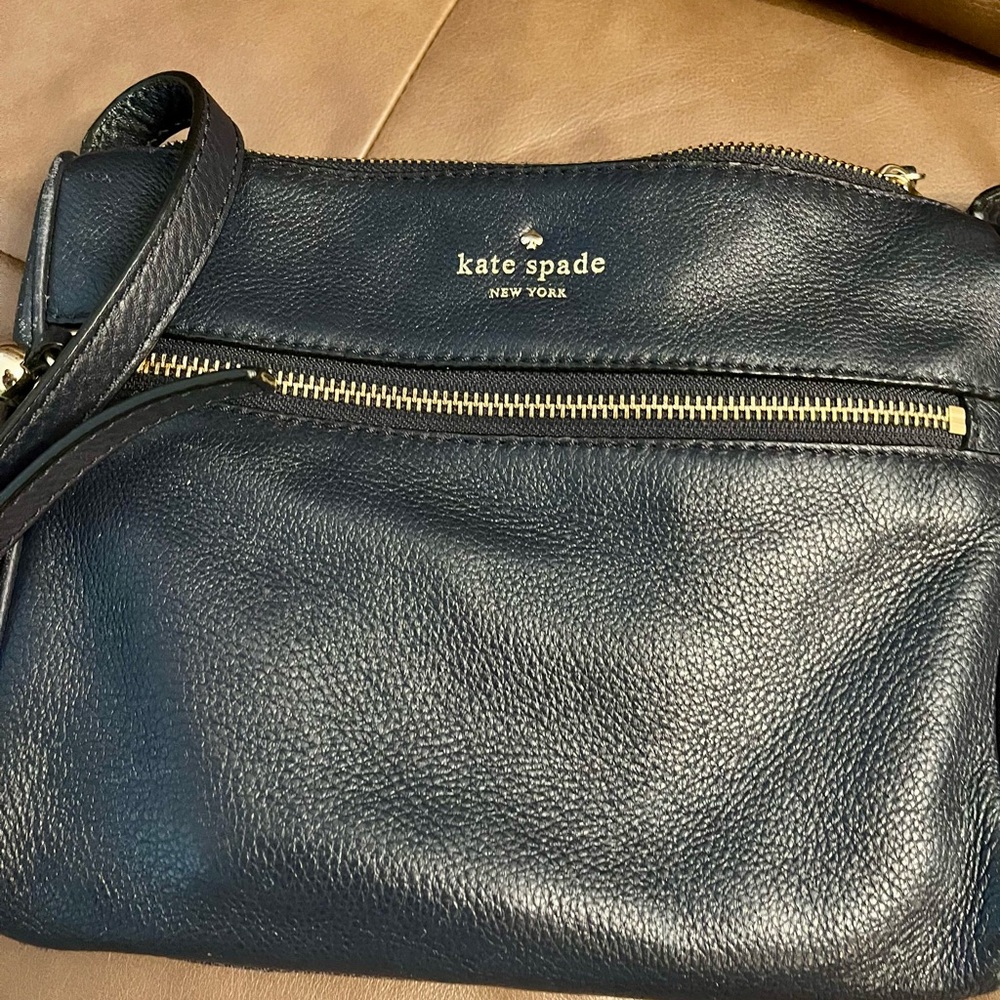 Kate Spade Dark Navy Leather Handbag with Gold Accents